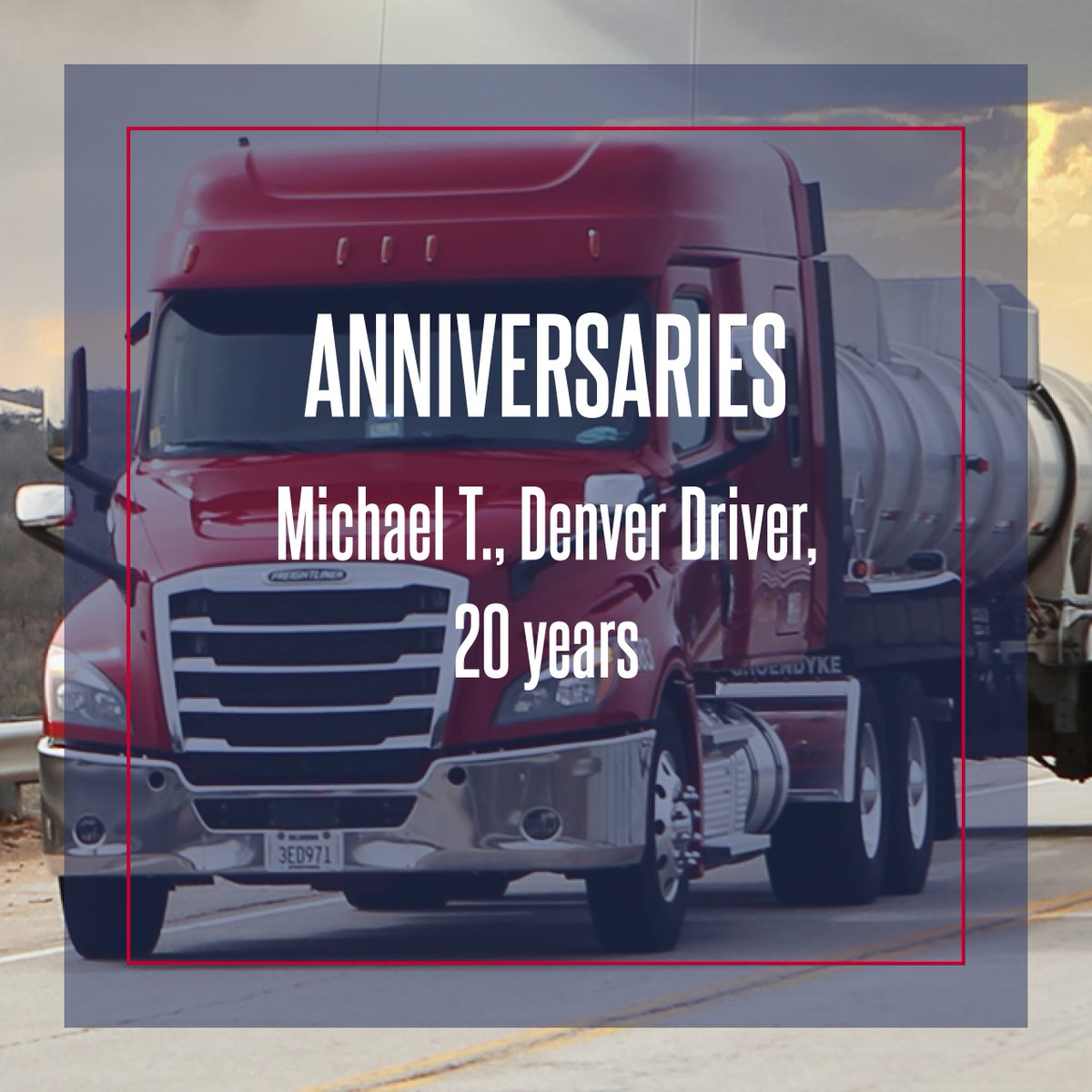 👏 Happy work anniversary, Michael T. 👏

We greatly appreciate your hard work over the past 20 years at Groendyke Transport. Here's to many more years working together!

#GroendykeTransport #Anniversaries