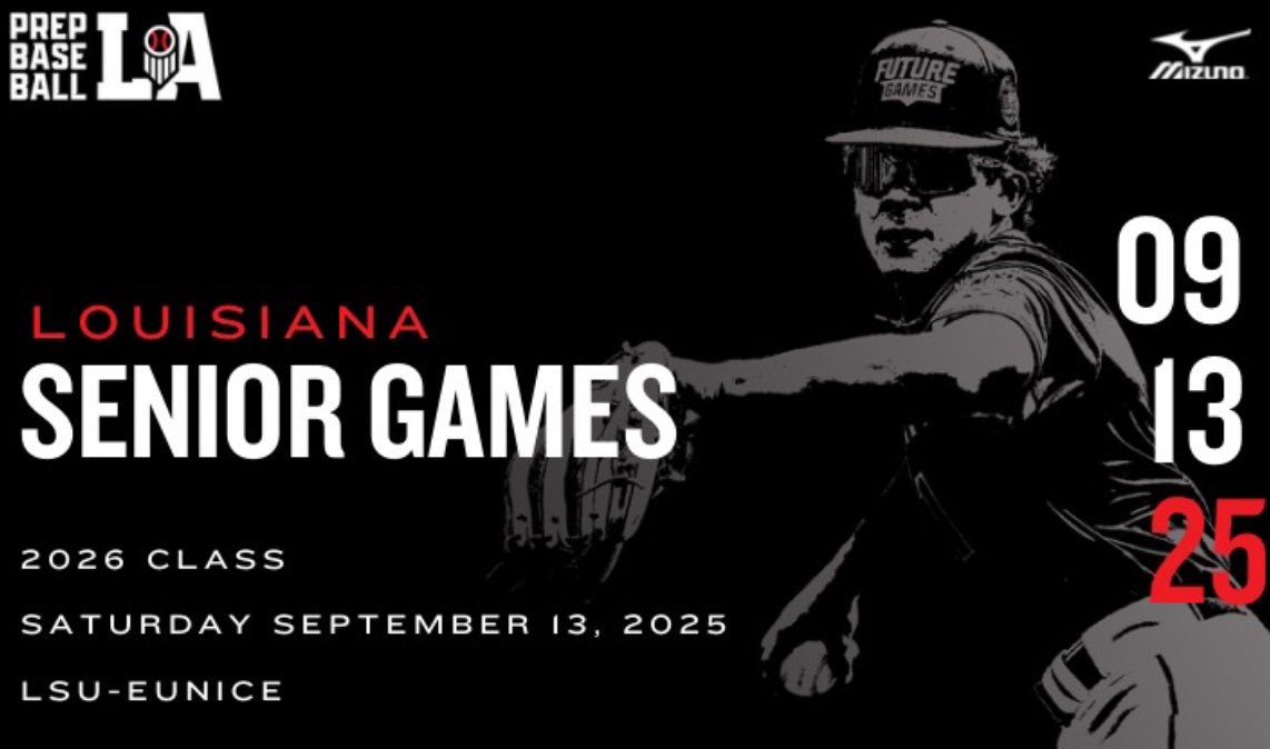 Prep Baseball Louisiana (@prepbaseballla) on Twitter photo ⚜️ 𝟮𝟬𝟮𝟱 𝗟𝗼𝘂𝗶𝘀𝗶𝗮𝗻𝗮 𝗦𝗲𝗻𝗶𝗼𝗿 𝗚𝗮𝗺𝗲𝘀
🗓️ September 13, 2025
📍LSU-Eunice
🎓 <a href="/PB_Uncommitted/">Prep Baseball Uncommitted</a> 2026 grads
52/82 players (63%) from the ‘24 Senior Games have announced their college commitment.
How many will it be this year?
Event link with all the details can be ⚜️ 𝟮𝟬𝟮𝟱 𝗟𝗼𝘂𝗶𝘀𝗶𝗮𝗻𝗮 𝗦𝗲𝗻𝗶𝗼𝗿 𝗚𝗮𝗺𝗲𝘀
🗓️ September 13, 2025
📍LSU-Eunice
🎓 <a href="/PB_Uncommitted/">Prep Baseball Uncommitted</a> 2026 grads
52/82 players (63%) from the ‘24 Senior Games have announced their college commitment.
How many will it be this year?
Event link with all the details can be