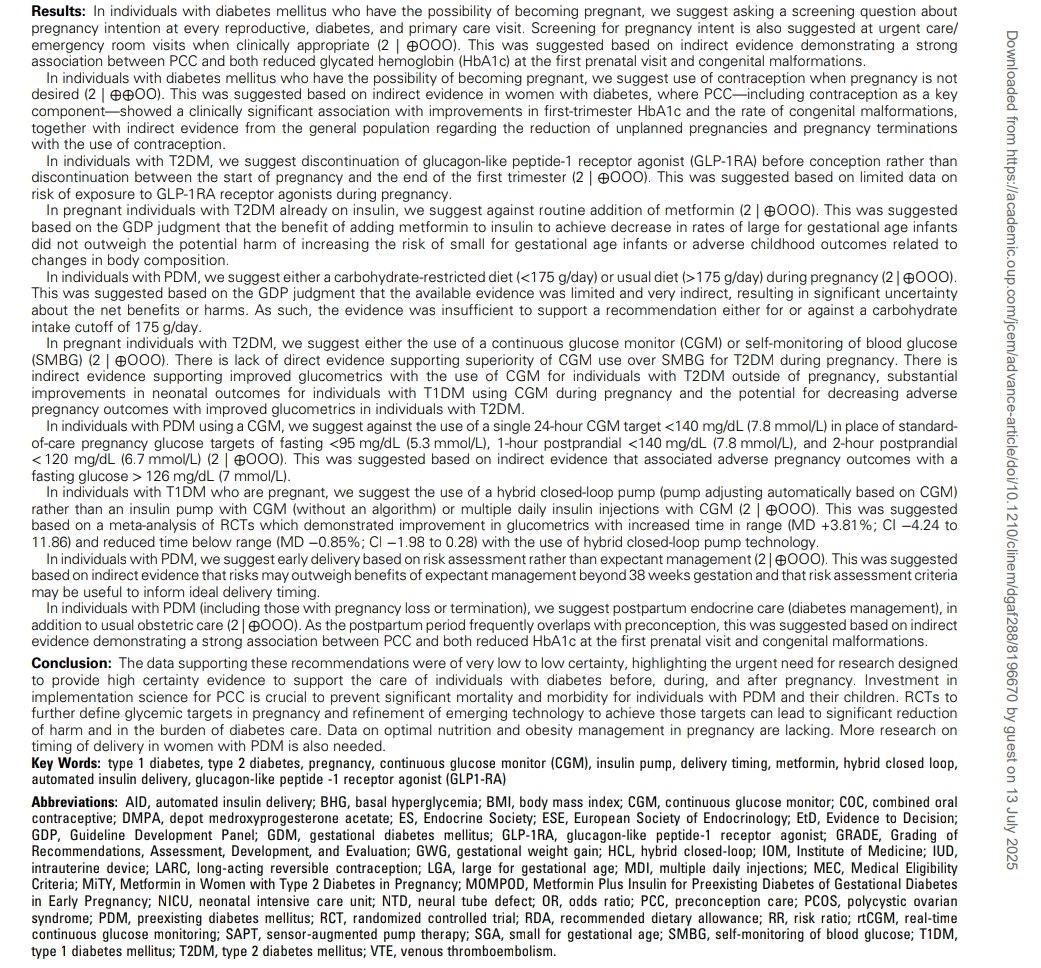 giorg_kyriakos's tweet image. 📢 New joint guideline from @EndoSociety &amp;amp; @ESEndocrinology on preexisting #diabetes in #pregnancy
👶 Focus on #T1D &amp;amp; #T2D
🔍 Covers preconception, glucose targets, tech use, insulin therapy, complications &amp;amp; neonatal outcomes
📄 @EndoSocJournals
🔗 doi.org/10.1210/clinem…