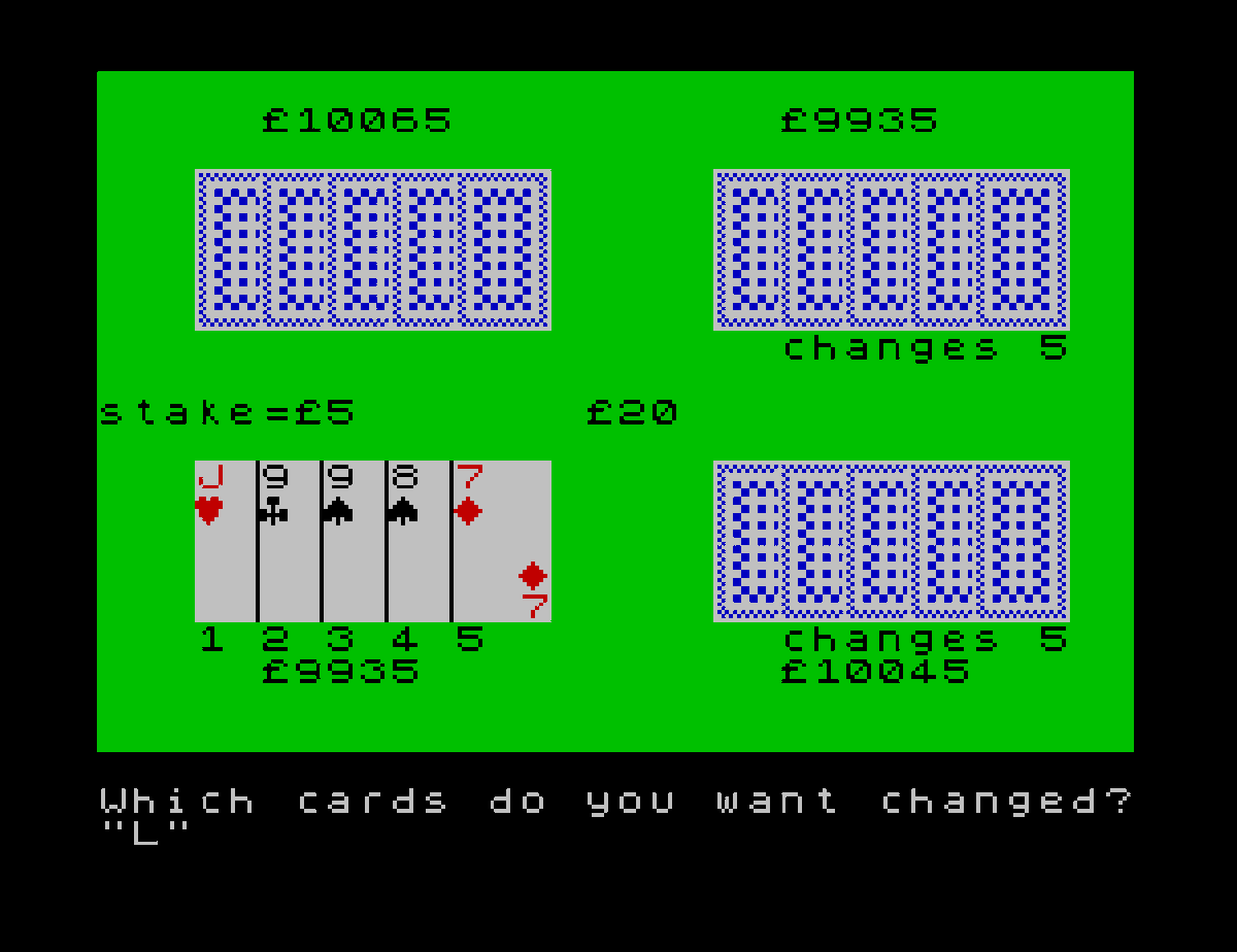 saucerbrain's tweet image. I&apos;m playing some ZX Spectrum poker this evening.