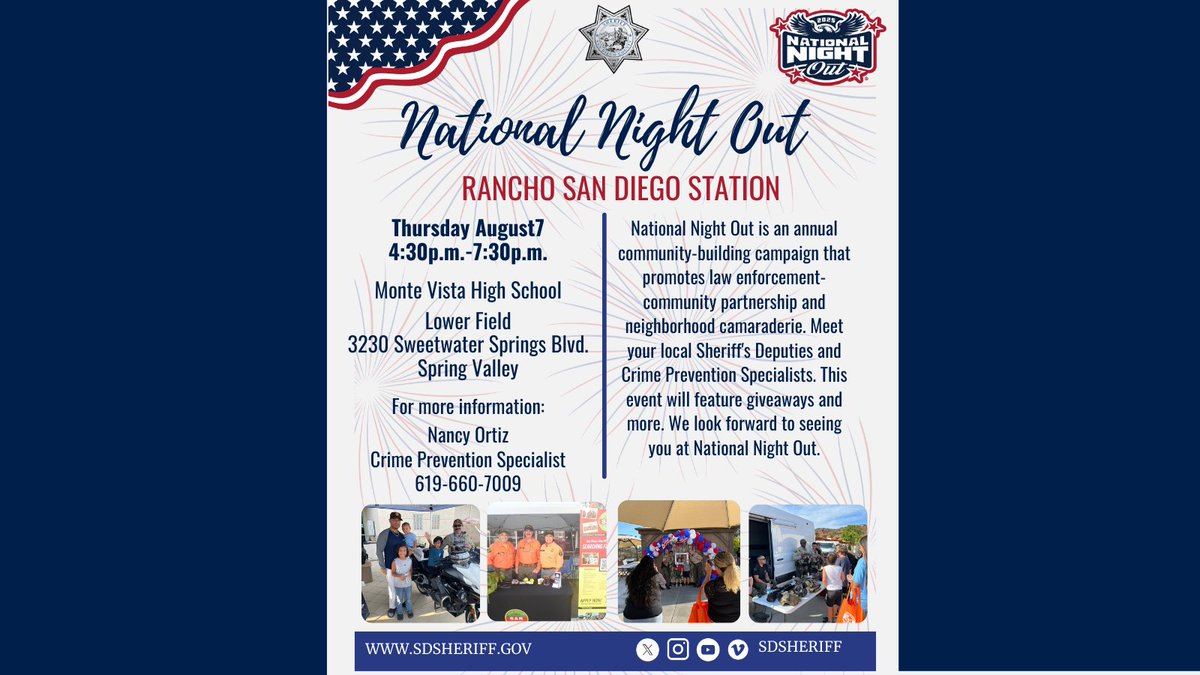 DEASanDiego (@deasandiegodiv) on Twitter photo National Night Out is almost here! Join <a href="/DEASANDIEGODiv/">DEASanDiego</a> <a href="/SDSheriff/">San Diego Sheriff</a> and more on August 7 for a fun night of #community building and partnership. <a href="/OfficialNNO/">National Night Out</a> National Night Out is almost here! Join <a href="/DEASANDIEGODiv/">DEASanDiego</a> <a href="/SDSheriff/">San Diego Sheriff</a> and more on August 7 for a fun night of #community building and partnership. <a href="/OfficialNNO/">National Night Out</a>