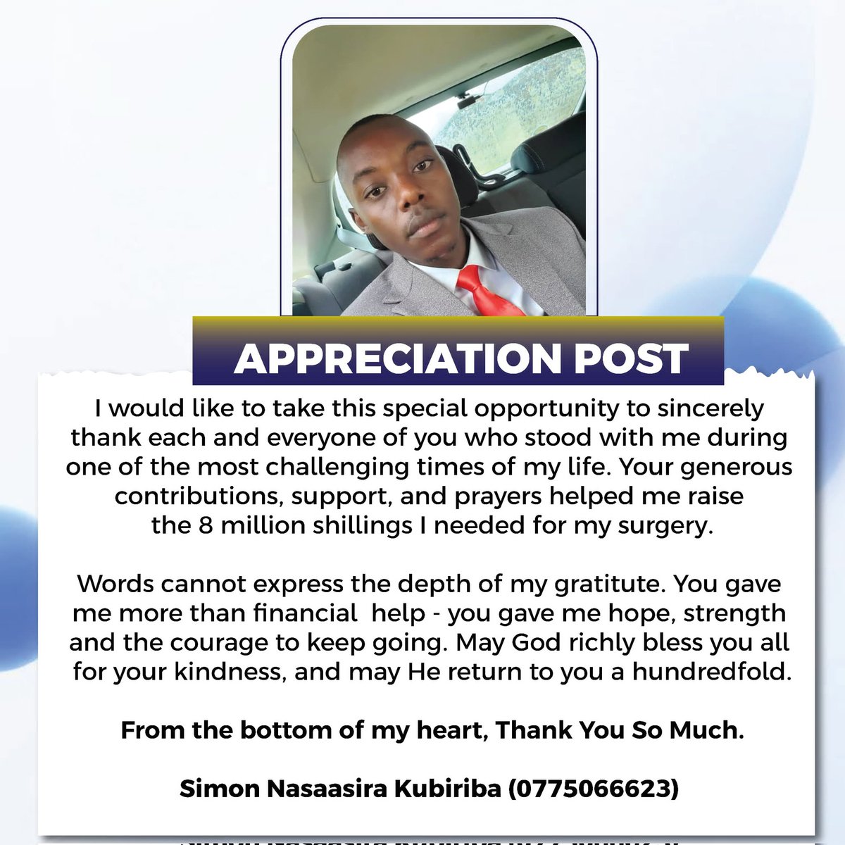 NasaasiraSimon's tweet image. “Because of you, I faced this journey with hope. Thank you for every contribution.”
Your love, prayers, and support made all the difference.
