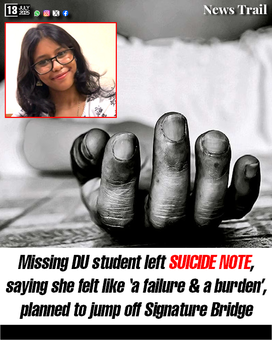 NewsTrail_India's tweet image. #SnehaDebnath #DelhiUniversity #MissingStudent #SignatureBridge #SuicideNote #MentalHealthMatters #StudentNews #DelhiNews #BreakTheStigma #YouthMentalHealth