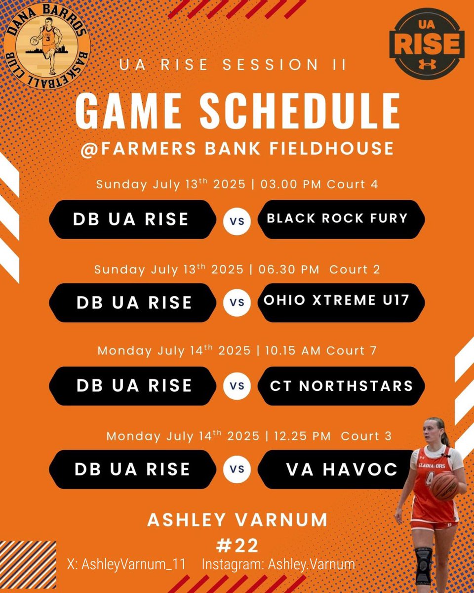 AshleyVarnum_11's tweet photo. Excited for UA Rise 2 in Indiana!
#basketball #shot #bball #hoopsforlife #basketballislife #athlete #hoops #hardwork #clubbasketball #hooper #basketballneverstops #femaleathlete #shegotgame #shooting @BRgirlshoops @danabarrosbball @Basketballby45 @BashHoopsNE @HerHoopsNetwork https://t.co/fbOXRGNS2O