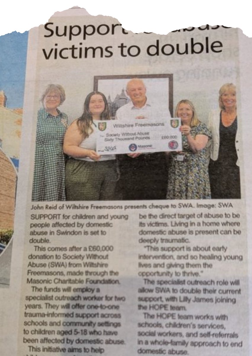 Wiltshire Freemasons (@wiltspgl) on Twitter photo We are grateful to our friends <a href="/swindonadver/">Swindon Advertiser</a>
for covering our donation to Society Without Abuse.
<a href="/Masonic_Charity/">Masonic Charitable Foundation</a> recognises support for the children of domestic abuse is vitally important. <a href="/pgm_pglwilts/">ProvGMWiltshire</a> @ugle We are grateful to our friends <a href="/swindonadver/">Swindon Advertiser</a>
for covering our donation to Society Without Abuse.
<a href="/Masonic_Charity/">Masonic Charitable Foundation</a> recognises support for the children of domestic abuse is vitally important. <a href="/pgm_pglwilts/">ProvGMWiltshire</a> @ugle