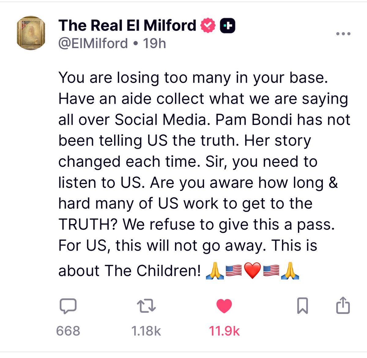 MILLIONS OF MAGA FEEL THIS WAY MR. PRESIDENT. 

Loyalty is a two way street. And it must continually be earned.