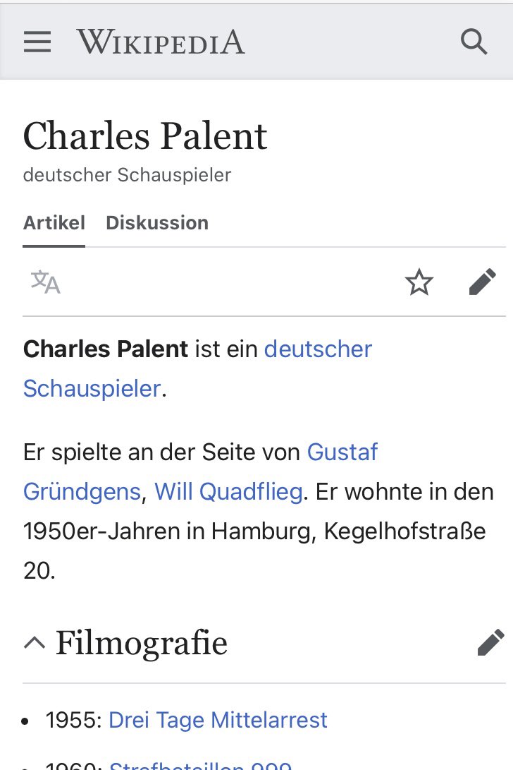 "… aber Charles Palent hat doch auch einen eigenen wikipedia-Eintrag …" 😡