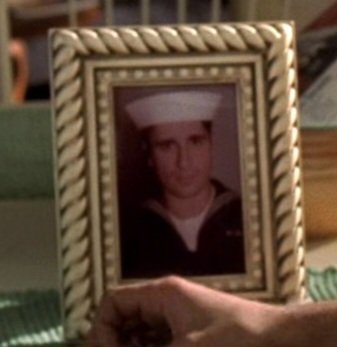 pityforyourself's tweet image. In the episode "For All Debts Public and Private" Christopher is looking at pictures of his father Dickie. One of them is actually a young Michael Imperioli and his dad, and the other is Michael's brother. They had him come to the studio and put on the sailor outfit.