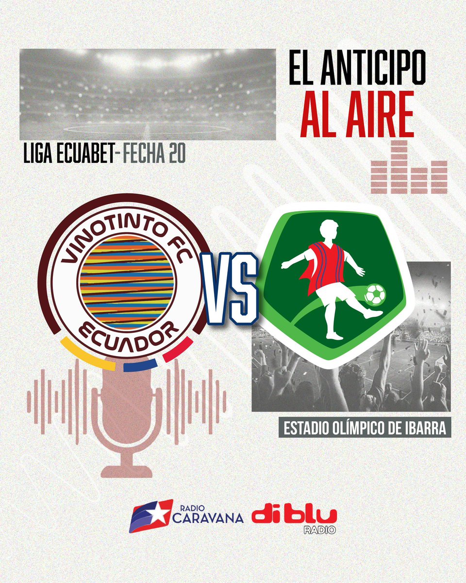 Radio Diblu (@radiodiblufm) on Twitter photo 🔥 ¡ARRANCÓ LA JORNADA!
🎙️ <a href="/zedenoduval/">Duval Zedeño B</a>
🎙️ <a href="/jsanchezparra/">Jorge Sánchez Parra</a>
🎙️ <a href="/ccarrasco750/">Christian Carrasco</a>
🎙️ <a href="/jmalvearc/">José Miguel Alvear</a>
🎙️ <a href="/nadia_manosalva/">nadia manosalvas </a>
🔴 <a href="/vinotinto_ec/">Vinotinto FC Ecuador</a> 🆚 <a href="/ClubMushucRuna1/">Mushuc Runa Sporting Club</a> 🟢
🏆 <a href="/LigaEcuabetec/">Liga Ecuabet</a>
🗓️ Fecha 20
🏟️ Olímpico de Ibarra
⏰ 13H00
👉🏻 diblu.ec y radiocaravana.com 🔥 ¡ARRANCÓ LA JORNADA!
🎙️ <a href="/zedenoduval/">Duval Zedeño B</a>
🎙️ <a href="/jsanchezparra/">Jorge Sánchez Parra</a>
🎙️ <a href="/ccarrasco750/">Christian Carrasco</a>
🎙️ <a href="/jmalvearc/">José Miguel Alvear</a>
🎙️ <a href="/nadia_manosalva/">nadia manosalvas </a>
🔴 <a href="/vinotinto_ec/">Vinotinto FC Ecuador</a> 🆚 <a href="/ClubMushucRuna1/">Mushuc Runa Sporting Club</a> 🟢
🏆 <a href="/LigaEcuabetec/">Liga Ecuabet</a>
🗓️ Fecha 20
🏟️ Olímpico de Ibarra
⏰ 13H00
👉🏻 diblu.ec y radiocaravana.com