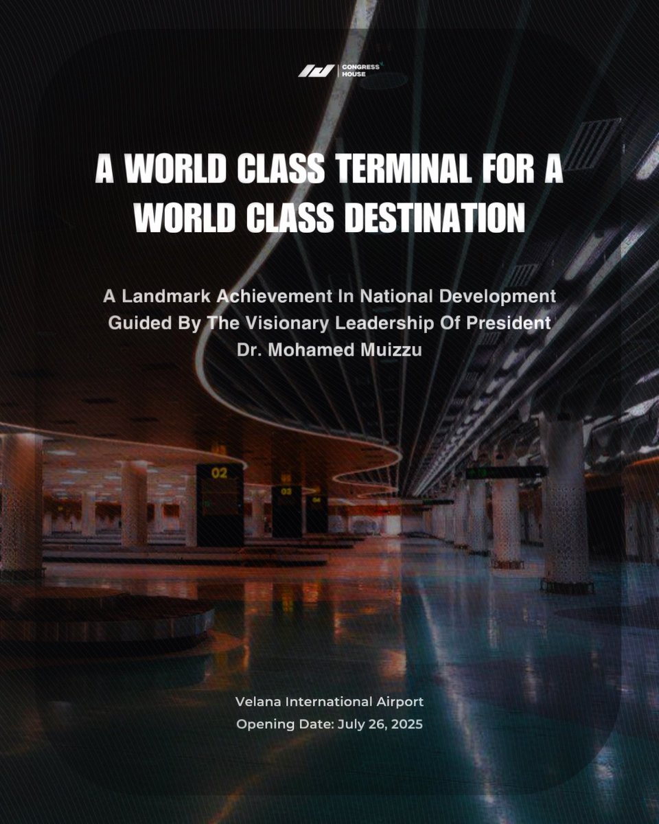 CongressHouse (@congress_house) on Twitter photo A WORLD CLASS TERMINAL FOR A WORLD CLASS DESTINATION
A Landmark Achievement In National Development Guided By The Visionary Leadership Of President <a href="/MMuizzu/">Dr Mohamed Muizzu</a>
#VelanaNewTerminal
#VIAone A WORLD CLASS TERMINAL FOR A WORLD CLASS DESTINATION
A Landmark Achievement In National Development Guided By The Visionary Leadership Of President <a href="/MMuizzu/">Dr Mohamed Muizzu</a>
#VelanaNewTerminal
#VIAone