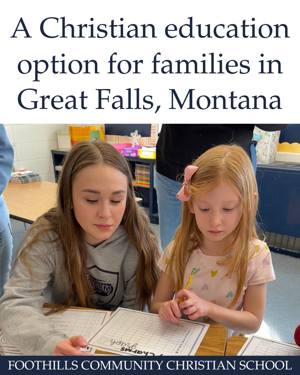 Foothillsfalcon's tweet image. We help Christian parents in Great Falls and surrounding areas provide a Christ-centered education that values exceptional academics, strong moral character, and service to others.
Learn more about Foothills on our website or by contacting the office!
foothillschristian.org