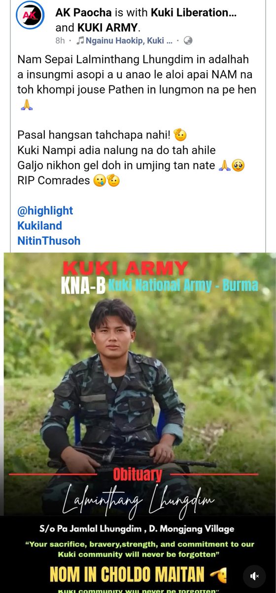 Did #KNA(B) Involve in attacks on #ULFA Camp?

The #Kuki mercenary terror group #KNA(B) is said to be involved in todays attack in the camps of #ULFA rebels inside #Myanmar. KNA(B) is patronised by a country &amp; a paramilitary force, which is actively involved in #ManipurViolence.