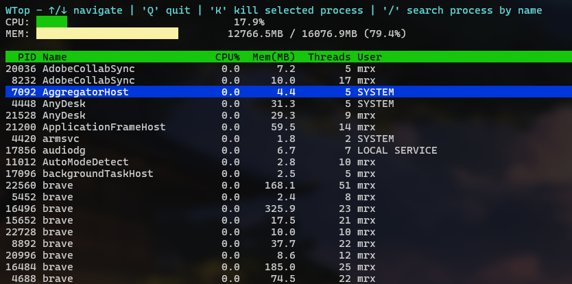 MrxCoding's tweet image. New release for xTerminal is out with some nice stuff. One is WTop, a linux like btop process manager but simpler (for now). Check it out.
github.com/0x78654C/xTerm…