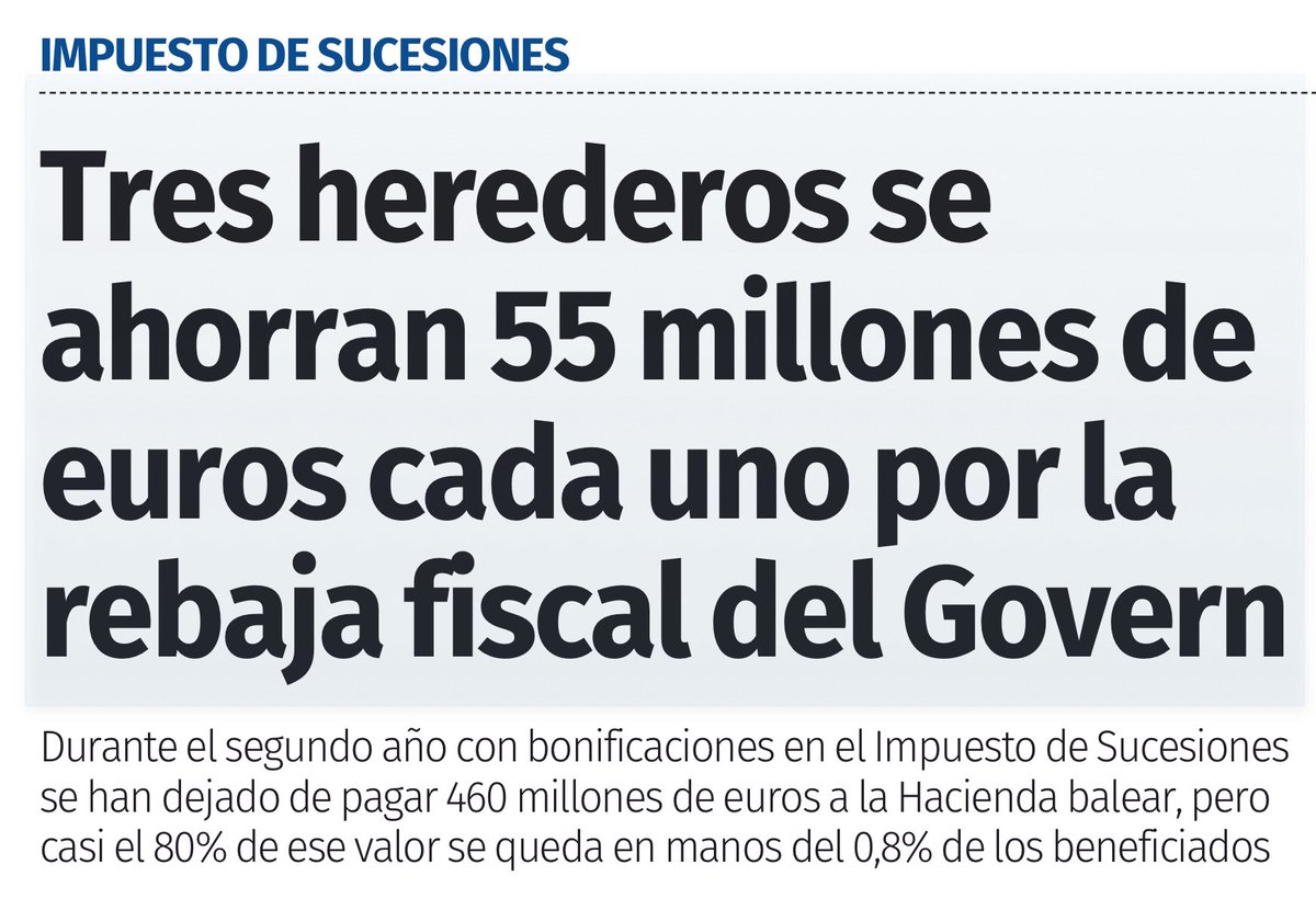 3 multimilionaris s’han estalviat de pagar 165 milions d’euros en impostos gràcies a la darrera reforma fiscal promoguda pel Govern de les Illes Balears i aprovada pel Parlament. Mentre, els autònoms estam pagant aquesta quinzena com a desgraciats la trimestral. Hi ha dies en que