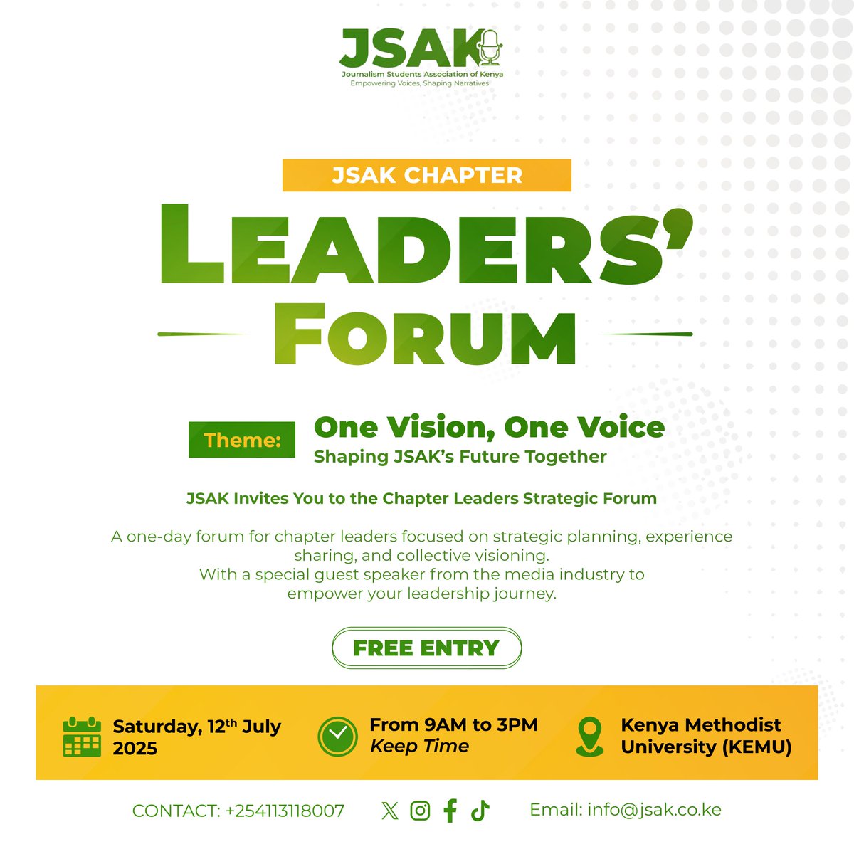 JSA_Kenya's tweet image. JSAK CHAPTER LEADERS FORUM was 👏amazing!!
At KEMU towers 
12th July 2025
#OneVisionOneVoice #StudentLeadership #mediastudents