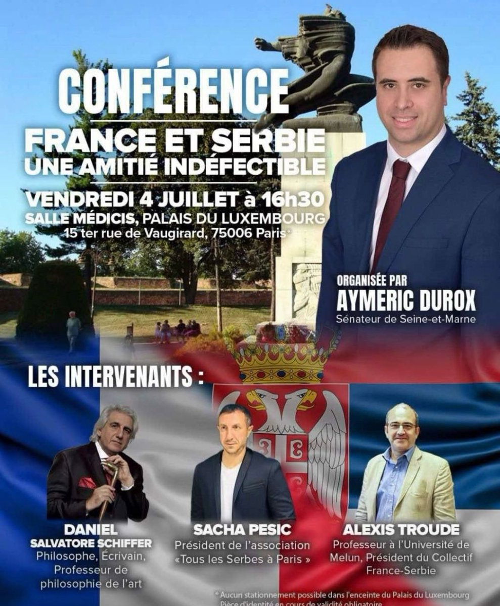 Ravie de participer à la conférence “La France et la Serbie – Une amitié indéfectible”, qui s’est tenue le jeudi 4 juillet au Sénat français, dans le cadre prestigieux du Palais du Luxembourg.

Organisé par le sénateur Aymeric Durox et M. Saša Pešić, président de l’association