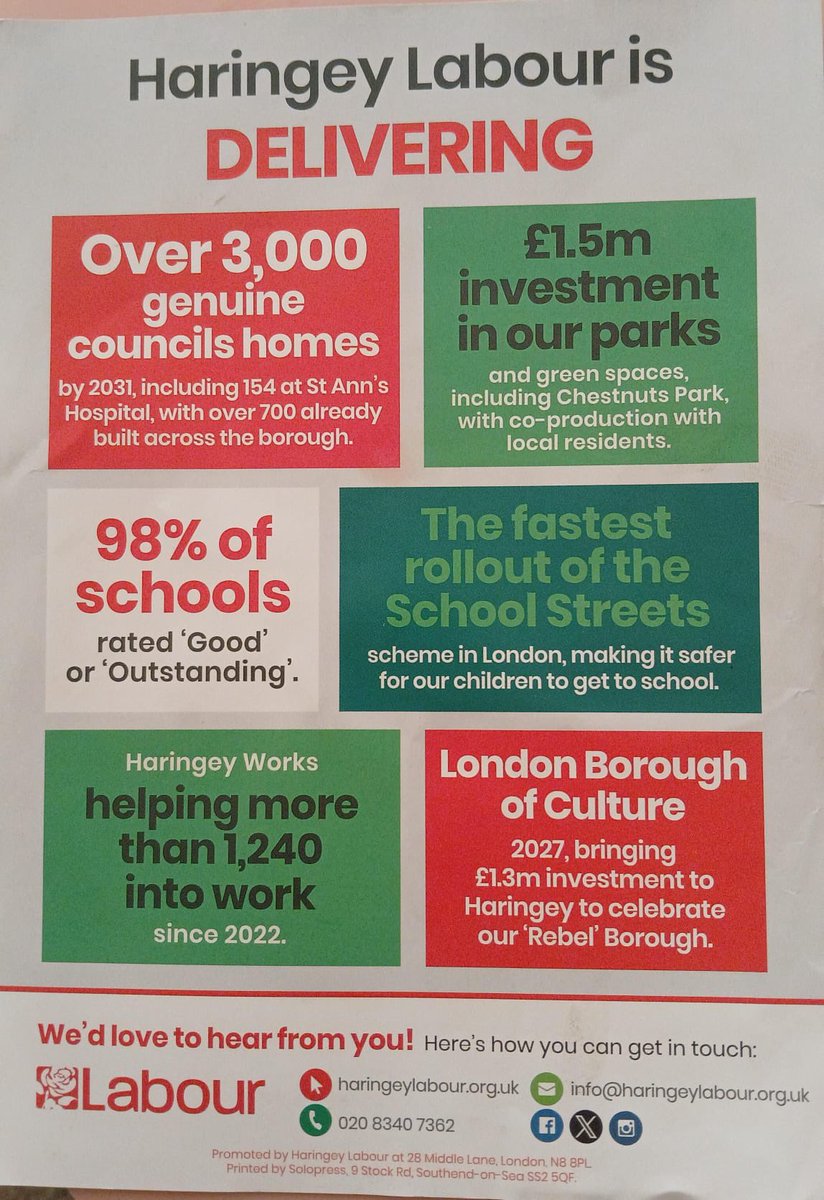 HaringeyLabour's tweet image. ‘Haringey Labour is DELIVERING’
Our leaflet has been delivered in St Ann’s this weekend.
We are making a difference in every part of the borough, investing in parks, community facilities, schools & so much more.
This is our community & together we can achieve so much more.