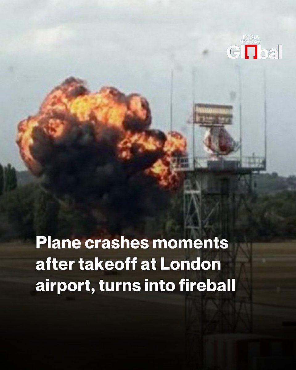 IndiaToday's tweet image. A small aircraft crashed at London Southend Airport on England's southeast coast on Sunday afternoon, triggering a large-scale emergency response and flight cancellations, authorities confirmed.
Essex Police said it was alerted shortly before 4 pm (BST) to reports of a 12-metre…