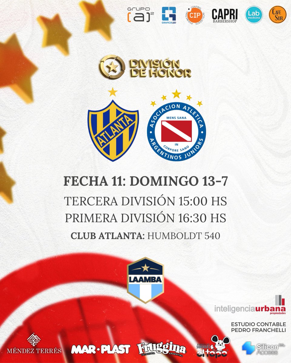 #AAAJ 🐞 ¡Se juega en Villa Crespo! ⚽️

👉 Comenzó la última fecha del campeonato en el Apertura de la División de Honor <a href="/LAAMBAOK/">🏆LAAMBA🏆</a>.

🏟 Desde las 16:30 juega la Primera División.

#VamosTodosUnidos 🐞