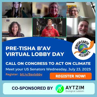 Aytzim's tweet photo. Aytzim invites you to join the Pre-Tisha B’Av Virtual Lobby Day with @Jewish Earth Alliance 🗳️Meet with your US Senators or their staff 🌍 Advocate for strong and just climate solutions 💻 Meetings are just 30 minutes. More info… https://t.co/X3cS3cisLu @EcoJewsOfTheBay https://t.co/PqZxs5otBV