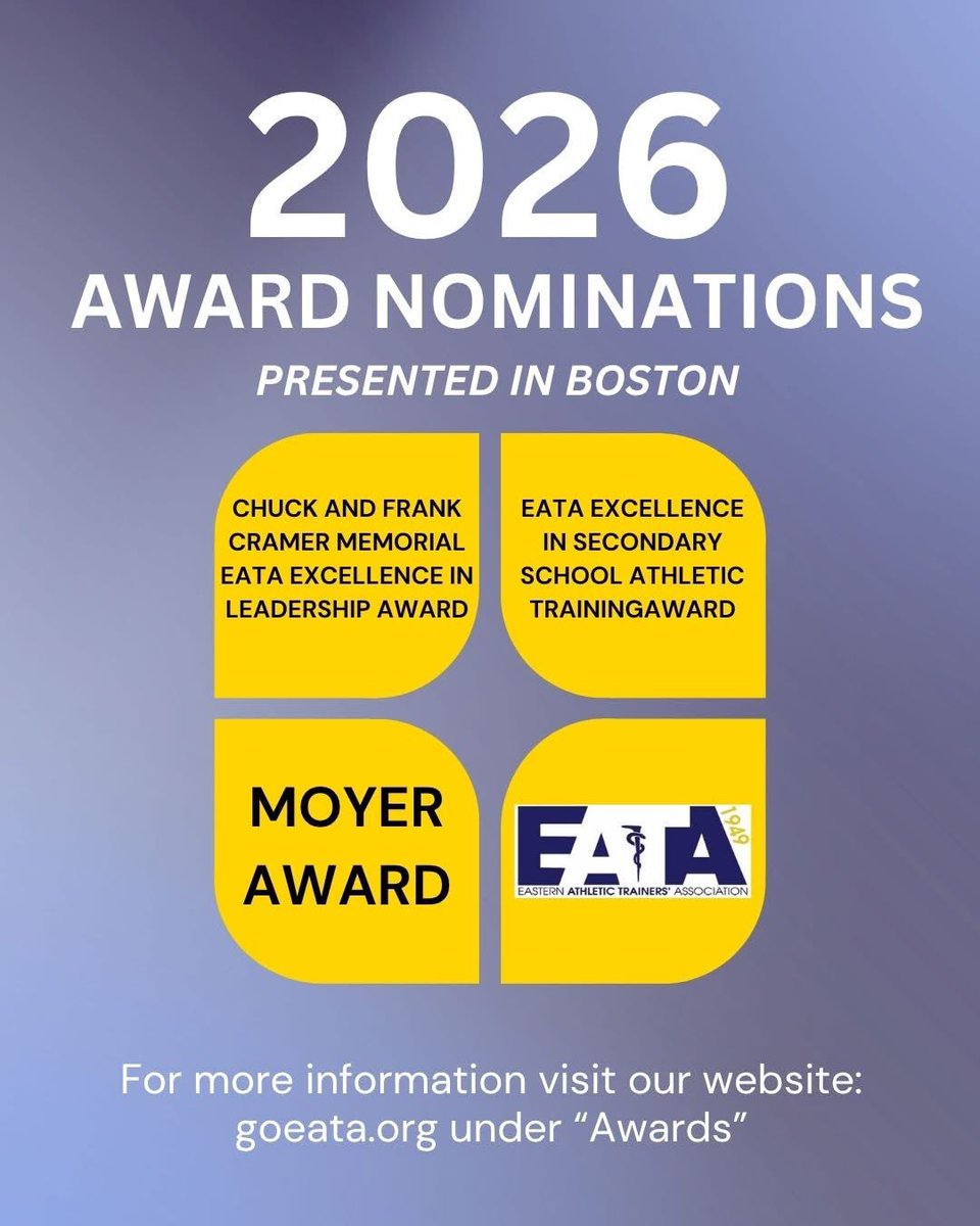 🚨 Nominations are Open! Do you know an exceptional AT or team physician making waves in our profession? Submit nominations for these 4 prestigious EATA awards now! Nomination &amp; Application Window: July 1st – September 15th.

📢Tag, DM, or visit the EATA website to submit!