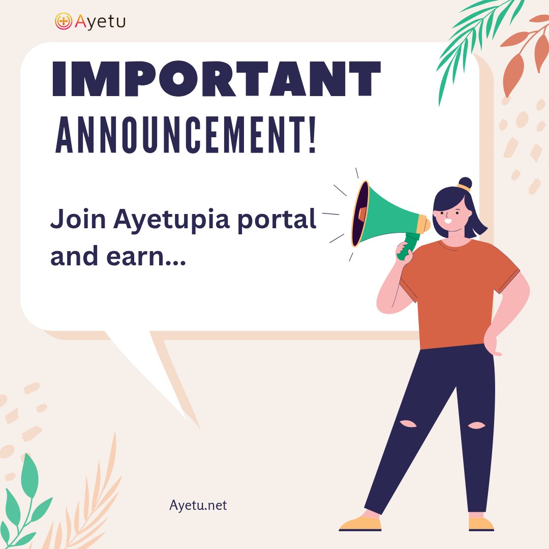 Join the Ayetupia portal and earn from the comfort of your home..
You can be part of the $200 reward pool weekly...
<a href="/ayetunetwork/">Ayetu Network</a>
#Ayetu #blockchain #Rewards
#web3 #Africa #defi

t.me/ayetubot?start…