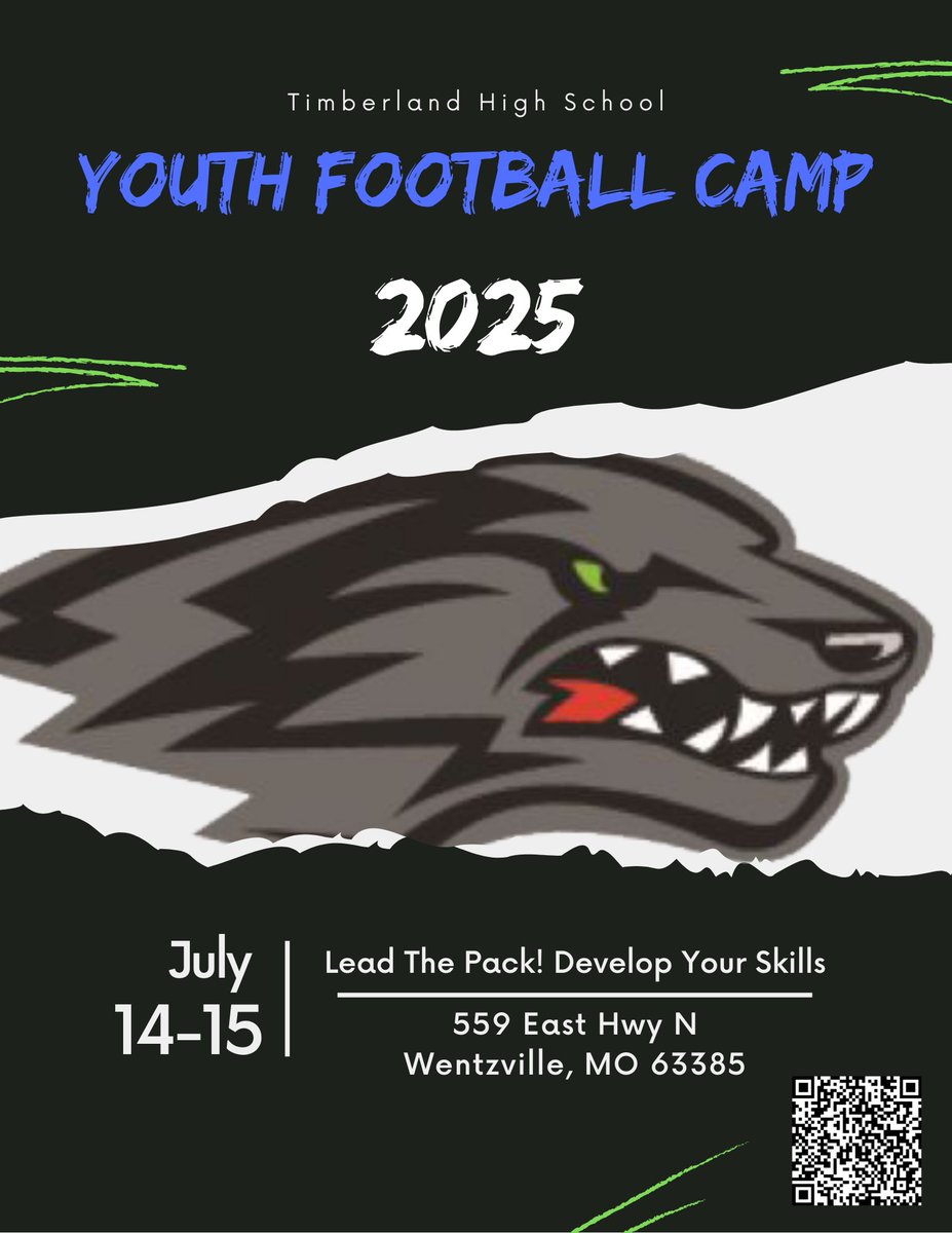 Still time to sign up for 2-Day Youth Football Camp‼️ WALK UPS ALLOWED‼️ #LeadThePack #BringFriends #TLand