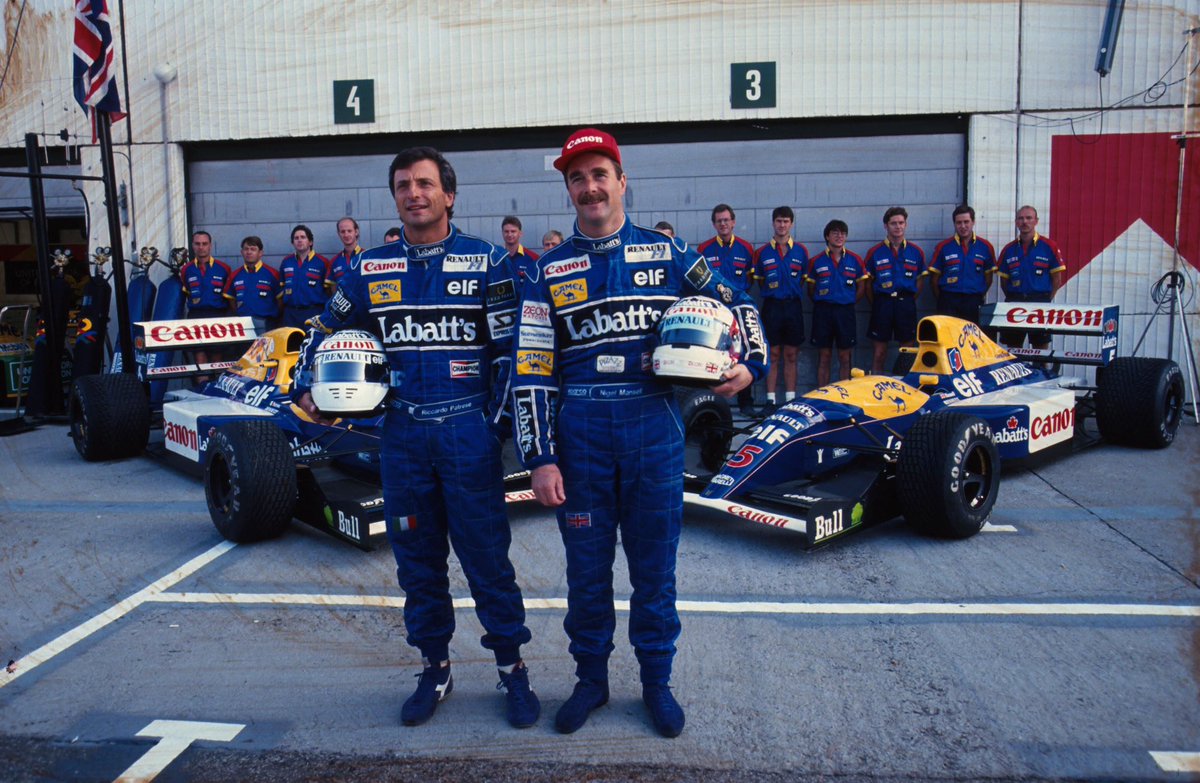c7carl's tweet image. They haven’t changed at all…….
Riccardo, Nigel, and the @WilliamsRacing FW14B