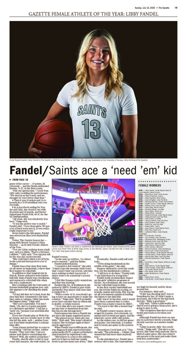 SamPaxton_'s tweet image. #GazetteAOY2025 is in the books. Happy to have a hand in these since 2002, and it&apos;s the best thing @CRGazetteSports does every year. 
✍️@jtlinder and @kjpilcher 
📸Nick Rohlman (@gazettevisuals)
🖥️@notesoflife14
Congrats to @chloe_meester, to @LibbyFandel, and to @DenglerRyker.