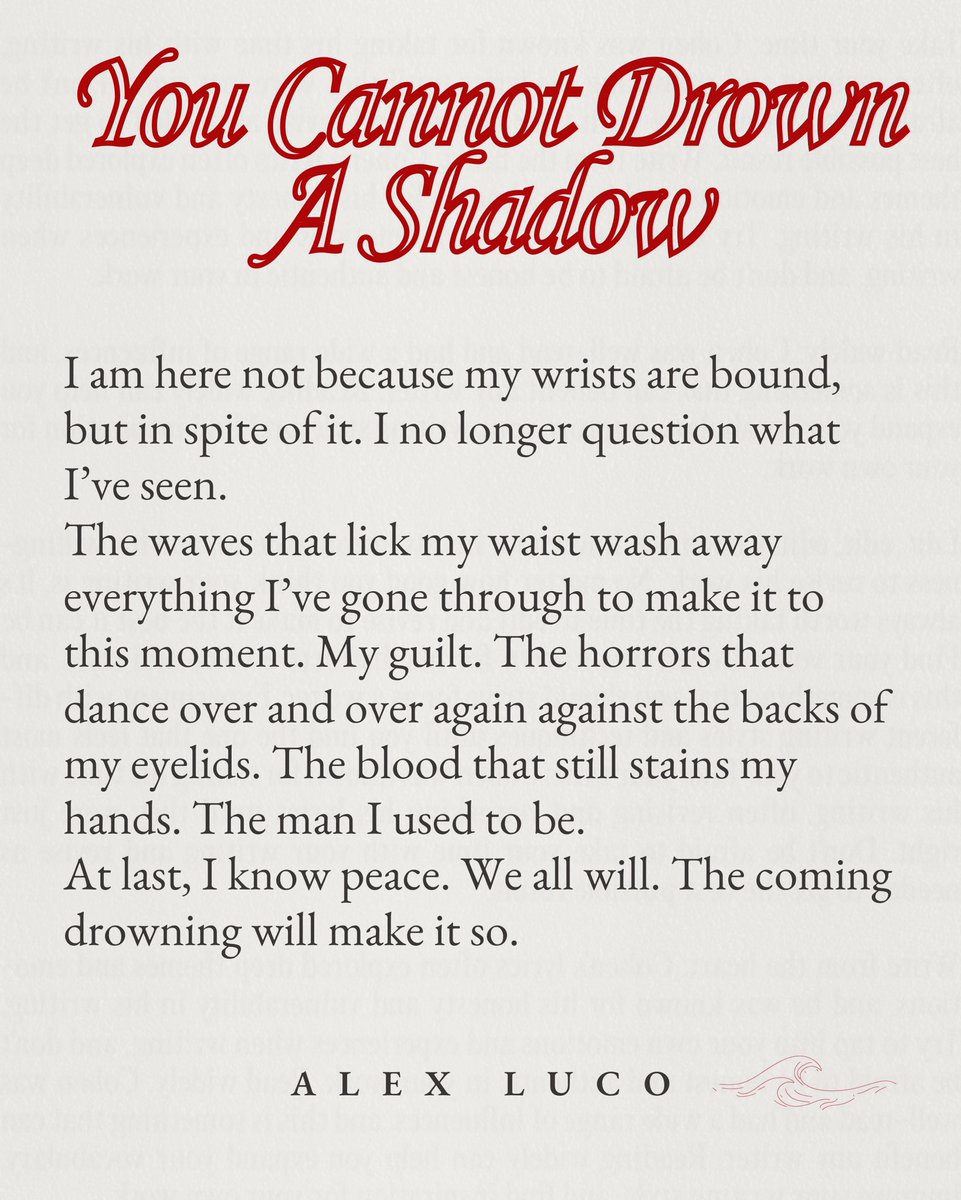 AlexLuco_'s tweet image. You Cannot Drown A Shadow 🌊
Omenwright: Book I (2026)
Blamed for his mentor’s untimely death, Jae enlists his estranged best friend in a last ditch effort to clear his name. Will he emerge vindicated, or will he succumb to the depths—of the seas, of his past, & of his heart?📖