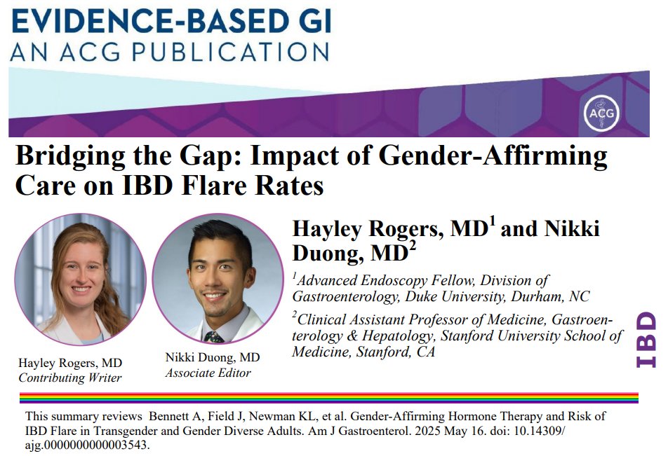 ACG_EBGI's tweet image. In #EBGI: Bridging the Gap: Impact of Gender-Affirming Care on IBD Flare Rates
Hayley Rogers, MD & Nikki Duong, MD
📖 bit.ly/44OI4Pq
📕doi.org/10.14309/ajg.0…
@hkrogersMD @doctornikkid @KiraNewmanMDPhD @BenClickMD @HorstIBDDoc @VictorChedidMD @PaulYKwo