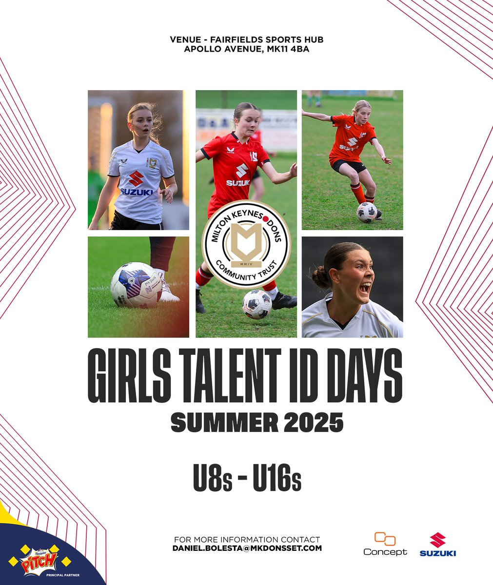 ☀️!!SUMMER 2025 TALENT ID DAYS!!☀️

Milton Keynes Dons Community Trust giving young players the opportunity to showcase their talents to our Elite Development Academy Coaching Team. Click below to find out more

 👉 zurl.co/Pw515