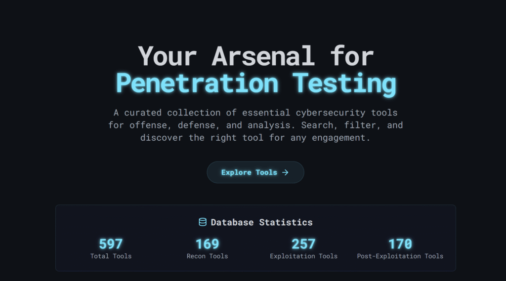 t.me/Osintwebsite
cybertools -  osint.website/2025/07/cybert… 

cybertools.yanivhaliwa.com/Home

Your Arsenal for Penetration Testing

A curated collection of essential cybersecurity tools for offense, defense, and analysis. Search, filter, and discover the rig...