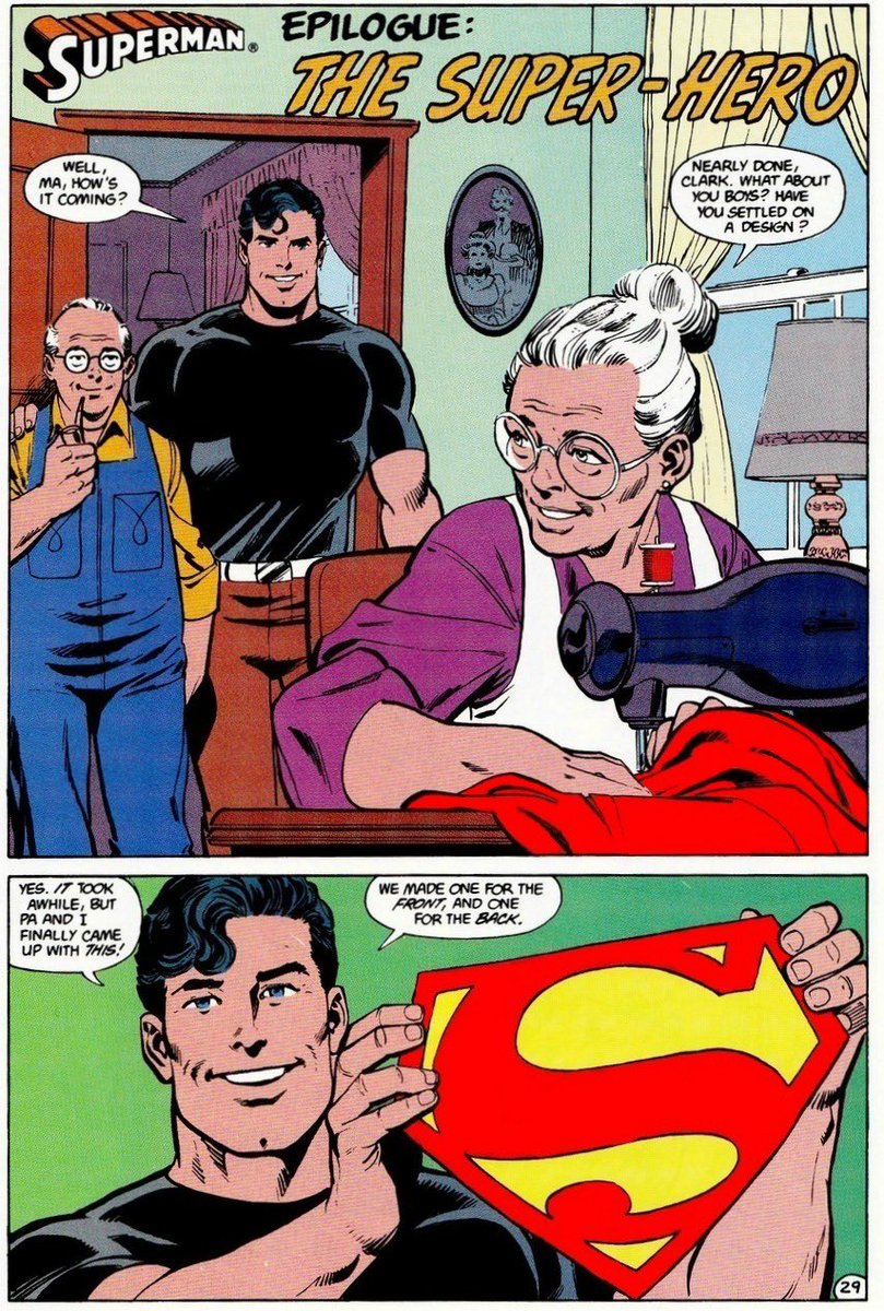 877One's tweet image. My ideal Superman suit is a suit that’s not high tech or super fancy and no unnecessary lines just a suit made by his mom, clean simple affective and it works.
The kingdom come Superman suit is the closest thing to what I’d imagine it could look like but with it’s classic logo