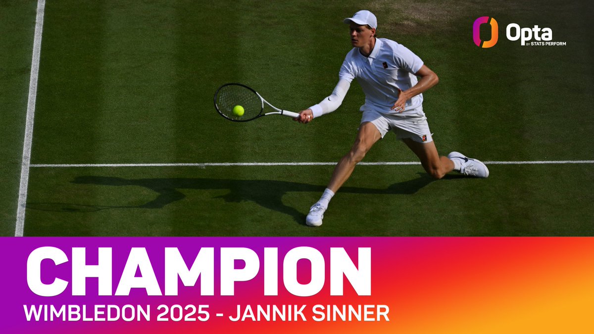 OptaAce's tweet image. 1 - Claiming a fourth Grand Slam title of his career, Jannik Sinner is the first Italian in tennis history to claim Men’s or Women’s Singles titles on multiple surfaces at Grand Slam events. Flagbearer.
#Wimbledon | @Wimbledon @atptour @ATPMediaInfo