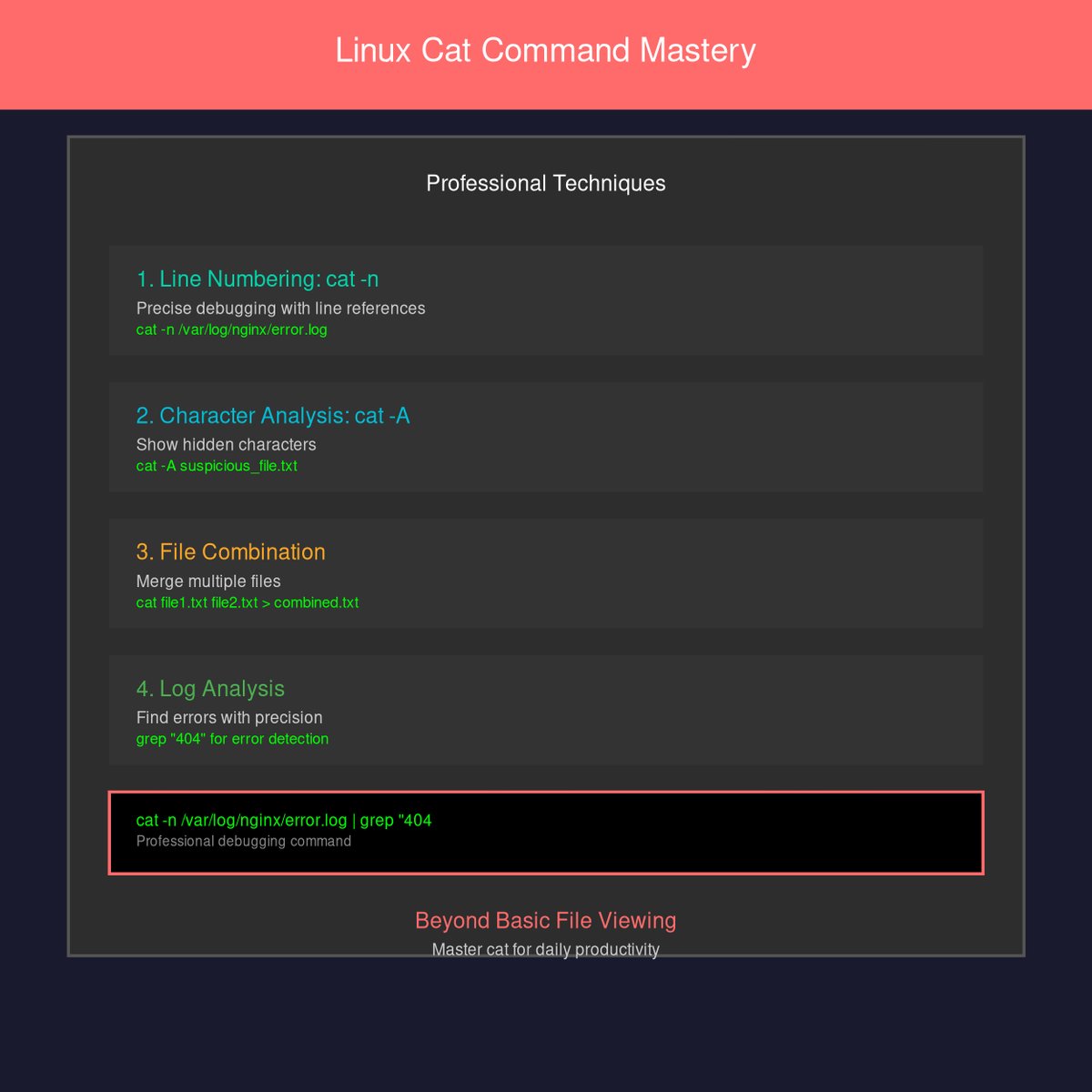 LinuxtipsPro's tweet image. Stop Using Cat Command Like a Beginner!
cat -n /var/log/nginx/error.log | grep -E "(404|500|503|502)"
👉 linuxtips.pro🚀
#Linux #SystemAdmin #DevOps #CatCommand #LogAnalysis #Nginx #TroubleShooting #LinuxTips #ServerManagement #CommandLine #SysAdmin #TechTips #LinuxTuto