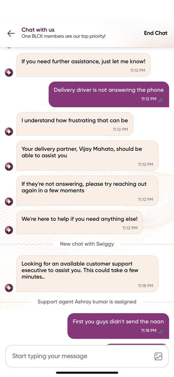 agsargam's tweet photo. Horrible customer service! First they missed to deliver bread with my order, replacement delayed, delivery driver not answering calls and now this agent, ASHRAY, says my order was COD! He is not even aware about the whole issue and is telling me my order is delivered!!! https://t.co/K6wjK6jDje