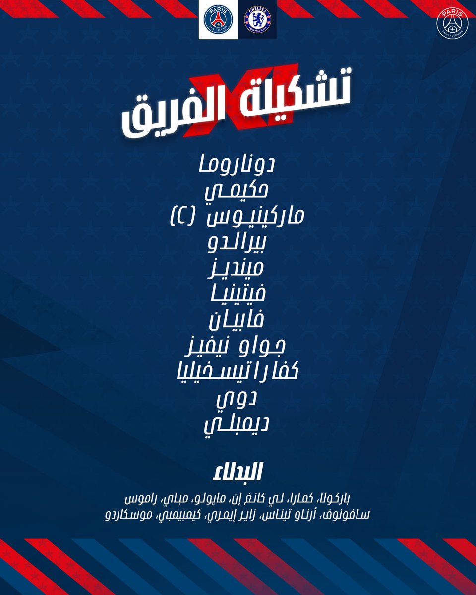 إليكم تشكيلتنا الأساسية للمواجهة النهائية في كأس العالم للأندية ⚔️🔴🔵

#CFCPSG I #FIFACWC