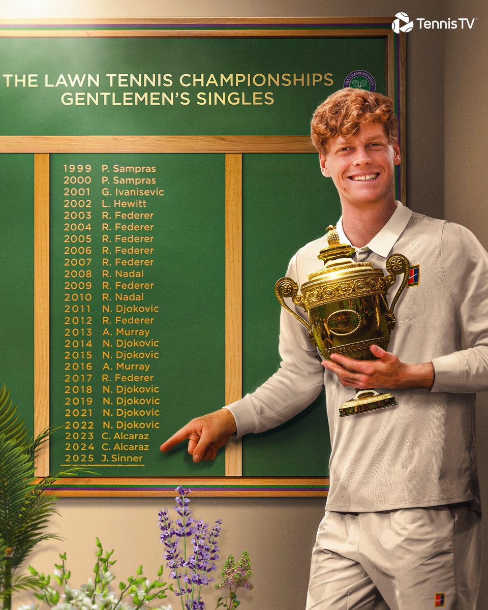 2025: J.Sinner 🏆

Etched into Wimbledon history ✍️

<a href="/janniksin/">Jannik Sinner</a> #Wimbledon