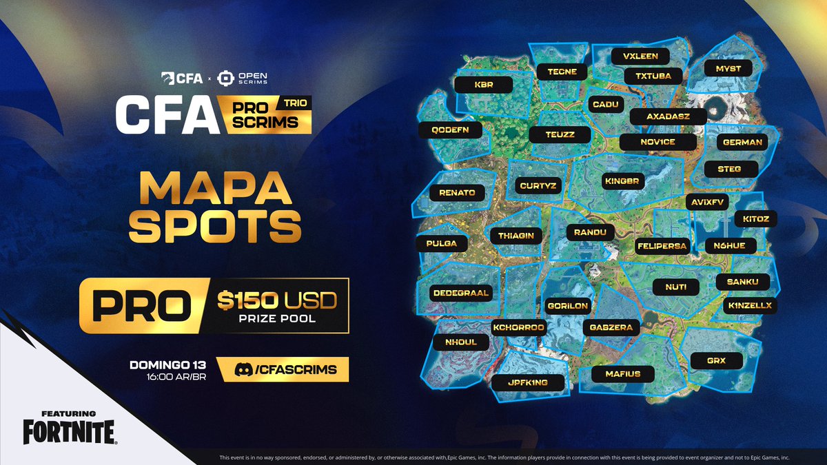 Mapa de spots CFA Pro Scrims 😈

¿Qué trío se llevará la victoria? / Qual trio vai levar a vitória?

Live 16hs
🇦🇷 twitch.tv/gorilon
🇧🇷 twitch.tv/kennosv
🇨🇱 twitch.tv/vichoo