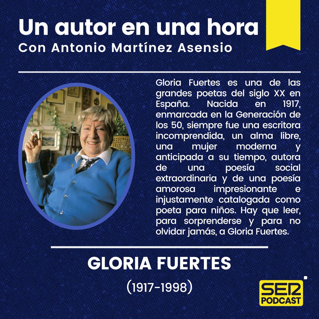 Un libro una hora (@1libro1hora) on Twitter photo 📚 ¡Nueva entrega de Un autor en una hora!
Dedicamos el episodio de hoy a Gloria Fuertes, una de nuestras grandes poetas. Autora de, entre otras obras, 'Mujer de verso en pecho'. 💜
📲 YA en <a href="/SERPodcast/">SER Podcast</a> y todas las plataformas de audio 📚 ¡Nueva entrega de Un autor en una hora!
Dedicamos el episodio de hoy a Gloria Fuertes, una de nuestras grandes poetas. Autora de, entre otras obras, 'Mujer de verso en pecho'. 💜
📲 YA en <a href="/SERPodcast/">SER Podcast</a> y todas las plataformas de audio