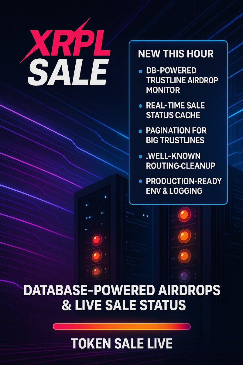 NEW THIS HOUR, look what just dropped on XRPL.Sale

⚙️ DB-powered Trustline Airdrop Monitor
• New "KnownTrustline" + "ProcessedAirdrop" models (bye-bye JSON) 
• Refactored queries &amp; attribute fix 

⚡ Real-time Sale-Status Cache
• XRPLEscrowManager now caches for