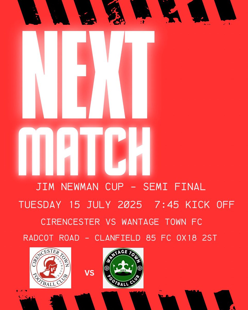 SEMI FINAL CONFIRMED FOR TUESDAY - back at <a href="/clannyfc/">Clanfield 85 F.C.</a> against <a href="/WantageTownFC/">Wantage Town FC</a>