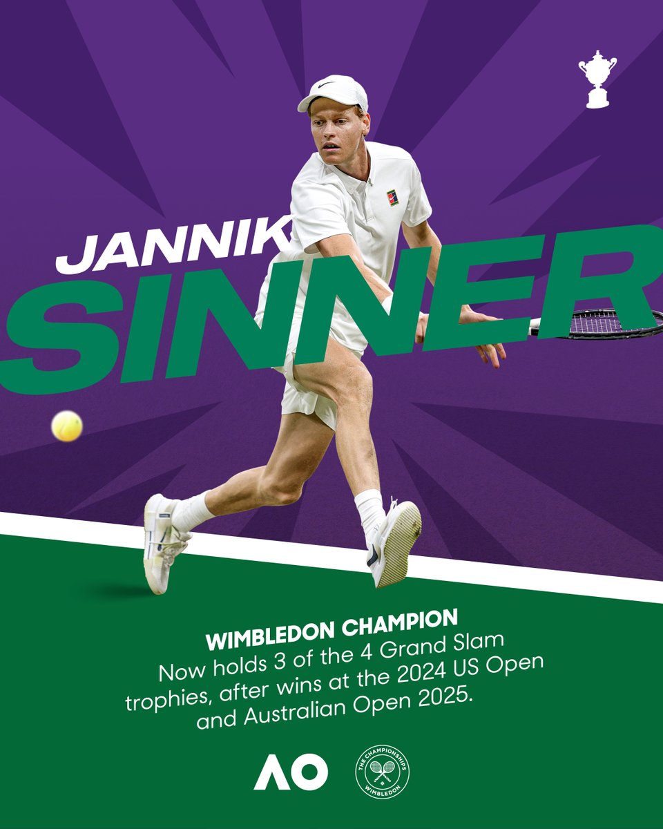 AustralianOpen's tweet image. Sinner's stage 🏟️👑
@janniksin conquers #Wimbledon for the first time!