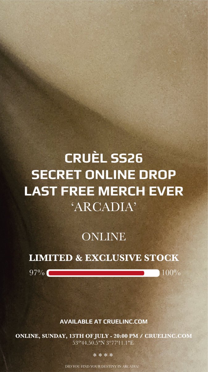 LIVE NOW

CRUEL SS26 Secret Online Drop - Last Final Free Merch Ever Drop!!

Live now at cruelinc.com, Be fast fore its gone
