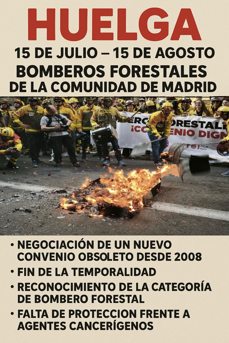 Este martes 15 de julio, los Bomberos Forestales comenzamos una huelga por nuestros derechos laborales y mejora de este servicio público fundamental.

🧵¡ABRIMOS HILO!

#BomberosForestalesCM
#BomberosForestalesCMEnLucha
#YoApoyoALosBomberosForestales