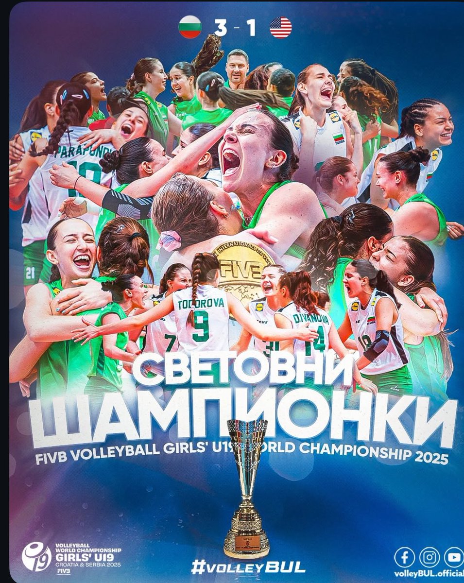 🇧🇬 U19 Dünya Şampiyonası finalinde Amerika’yı 3-1 mağlup eden Bulgaristan şampiyon oldu.