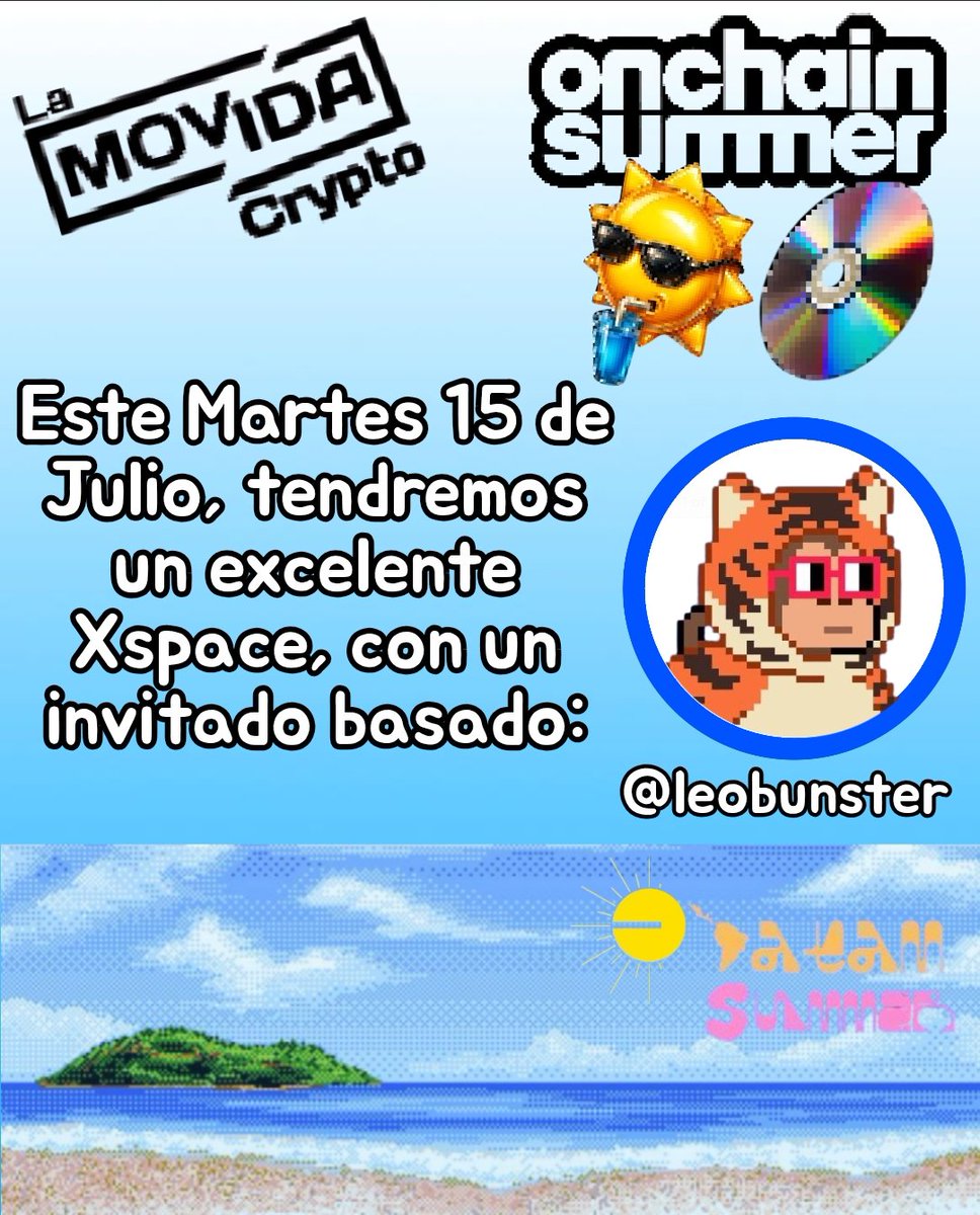lamovida_web3 (@lamovidaweb3) on Twitter photo Este Martes 15 de Julio, a las
8:00PM 🇻🇪🇨🇱/ 6:00PM 🇲🇽/ 9:00PM 🇦🇷|7:00PM🇵🇪 , llega nuevamente #LaMovidaCrypto.
Contaremos en nuestro Episodio#51 con <a href="/leobunster/">leobunster.base.eth</a> builder de Based LatAm <a href="/baselatam/">Based LatAm</a> x.com/baselatam
👇😎🏖️💯🧵 Este Martes 15 de Julio, a las
8:00PM 🇻🇪🇨🇱/ 6:00PM 🇲🇽/ 9:00PM 🇦🇷|7:00PM🇵🇪 , llega nuevamente #LaMovidaCrypto.
Contaremos en nuestro Episodio#51 con <a href="/leobunster/">leobunster.base.eth</a> builder de Based LatAm <a href="/baselatam/">Based LatAm</a> x.com/baselatam
👇😎🏖️💯🧵