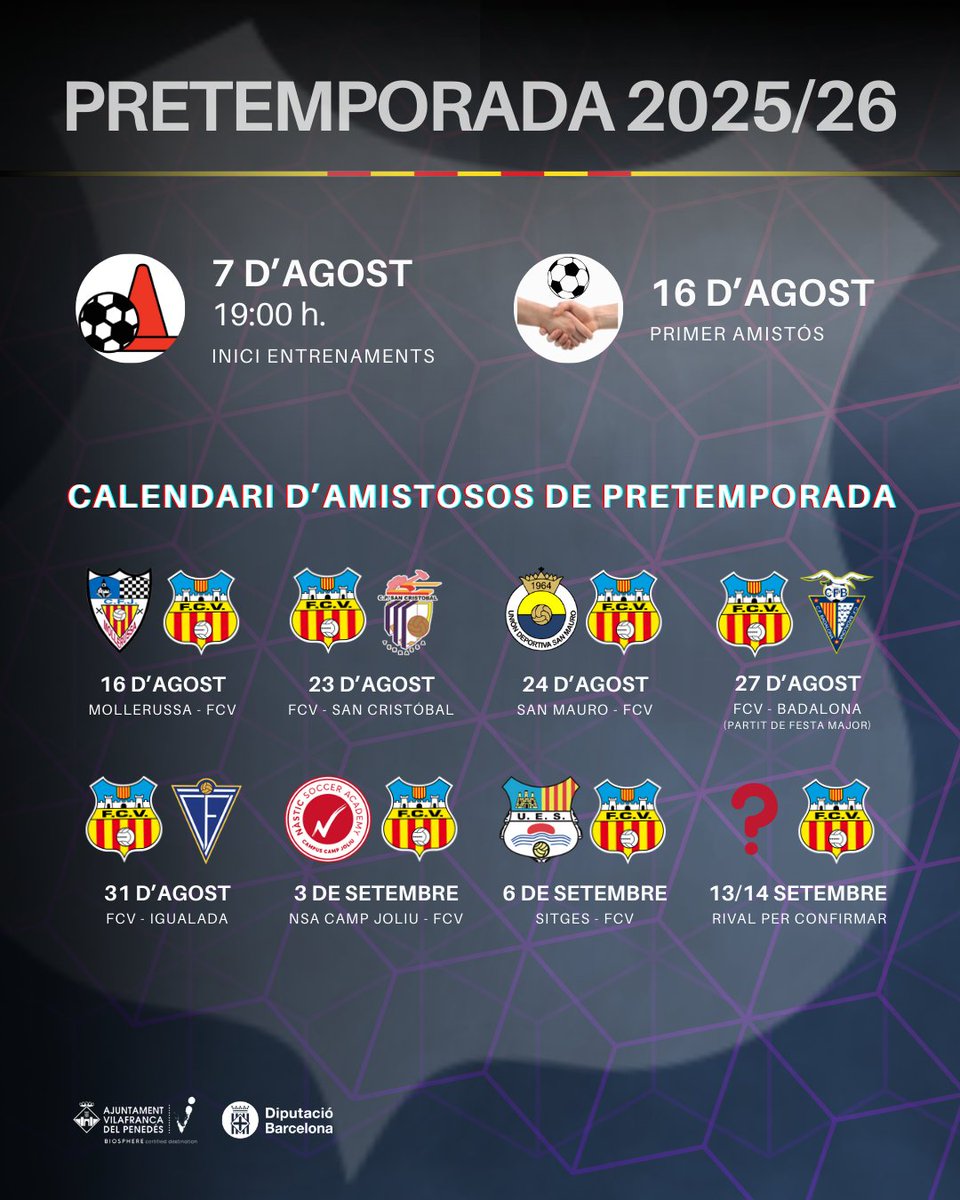 ⏳S'acosta el moment...

𝗣𝗥𝗘𝗧𝗘𝗠𝗣𝗢𝗥𝗔𝗗𝗔 𝟮𝟬𝟮𝟱/𝟮𝟲

Consulta el calendari complet AQUÍ👇

🔜⏰En les properes setmanes anirem confirmant els horaris dels partits.

#AnemAlCamp
#LligaElit #futbolcat