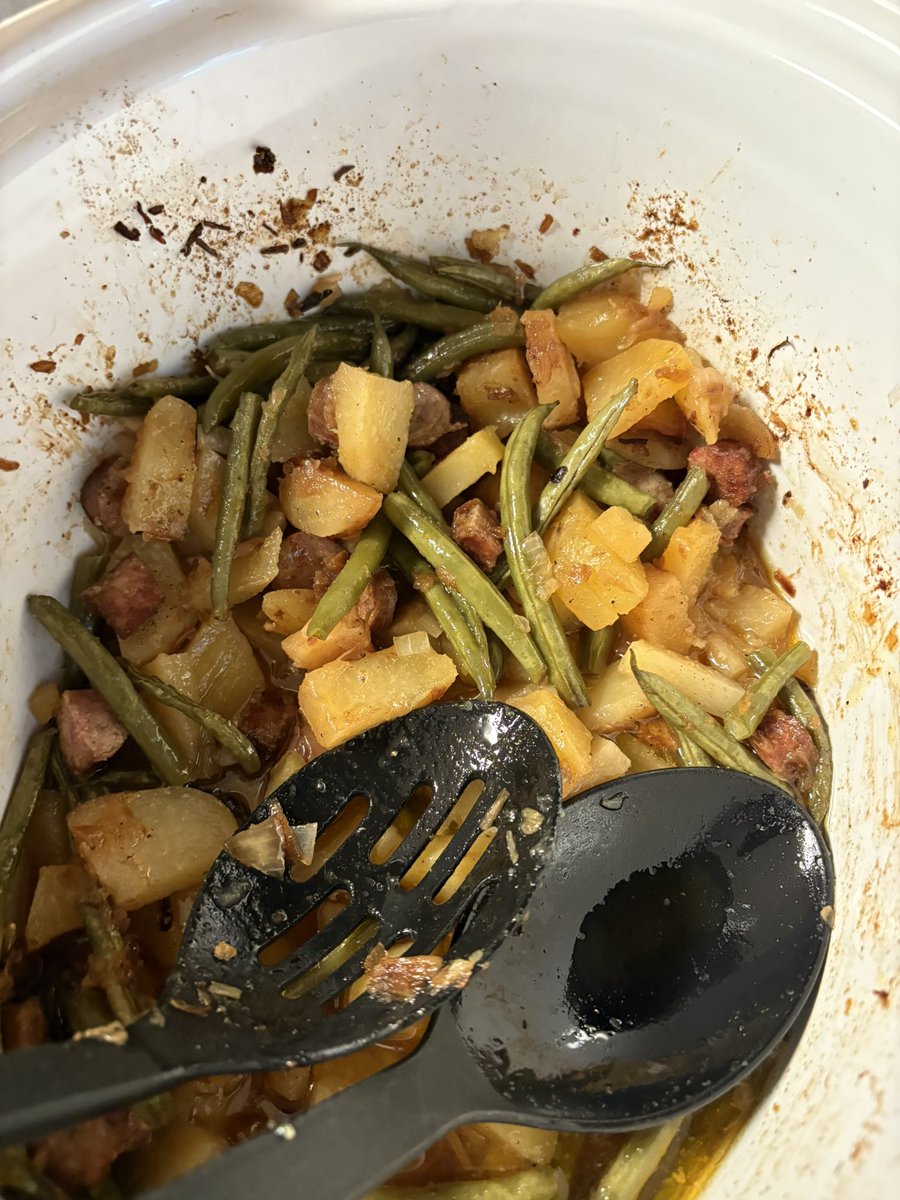 presbydad's tweet image. The wife made Swamp Potatoes with conecuh sausage for lunch on this Lords day. The means of grace followed us home 🙌🏻